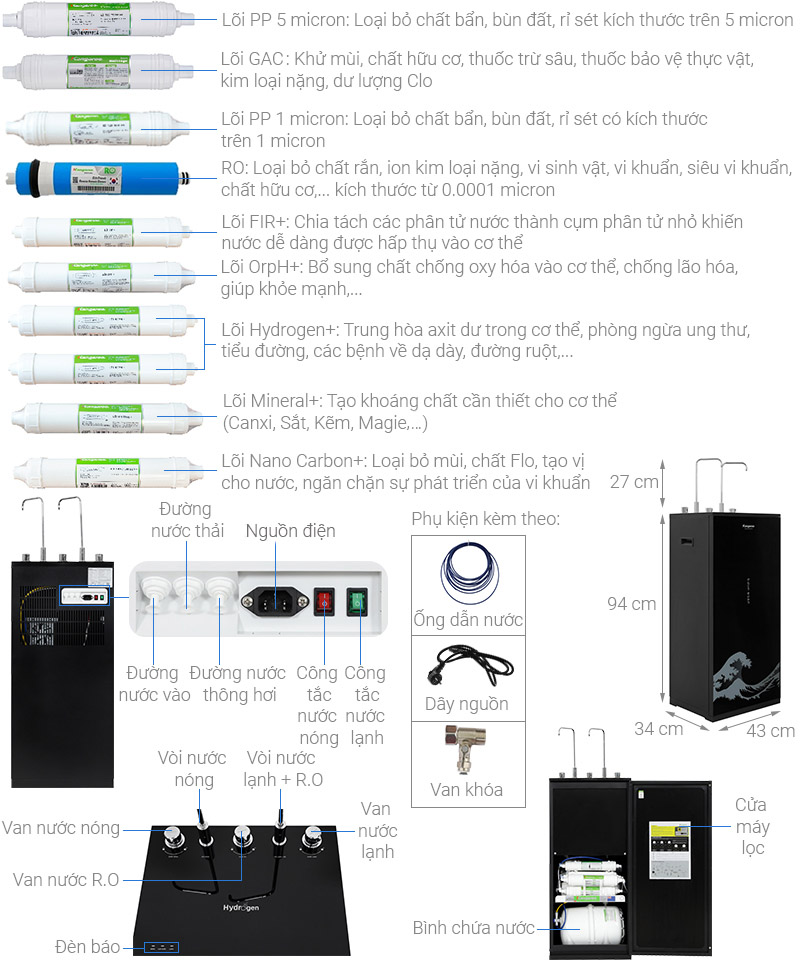 Máy lọc nước RO nóng nguội lạnh Hydrogen Kangaroo KG10A12 10 lõi