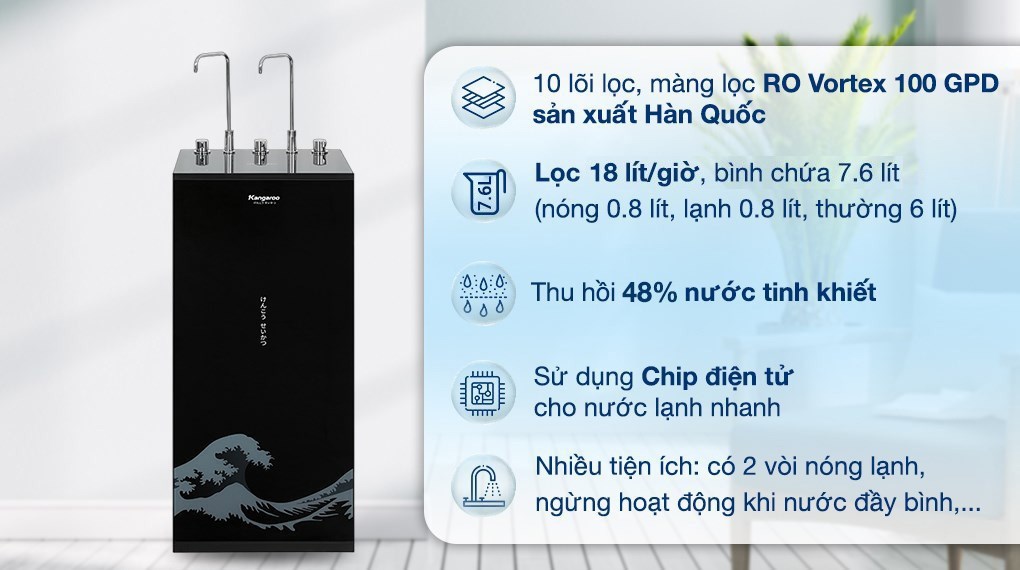 Máy lọc nước RO nóng nguội lạnh Hydrogen Kangaroo KG10A12 10 lõi