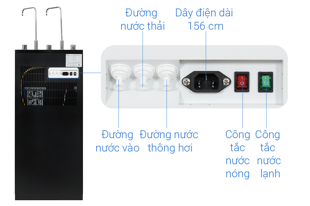Máy lọc nước RO nóng nguội lạnh Hydrogen Kangaroo KG10A12 10 lõi Màu Đen
