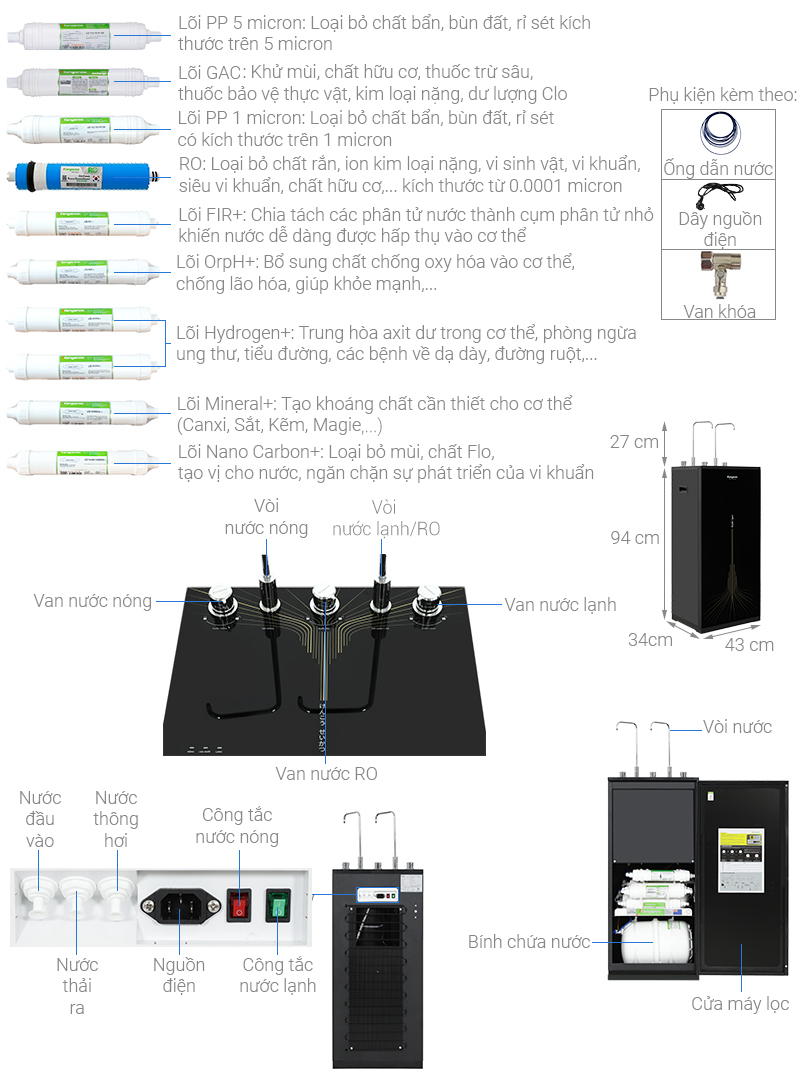 Máy lọc nước RO nóng nguội lạnh Hydrogen Kangaroo KG10A13 10 lõi