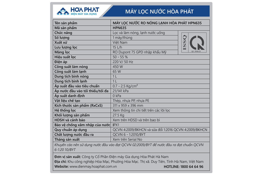 Máy lọc nước RO nóng nguội lạnh Hydrogen Hòa Phát HPN635 10 lõi - 17