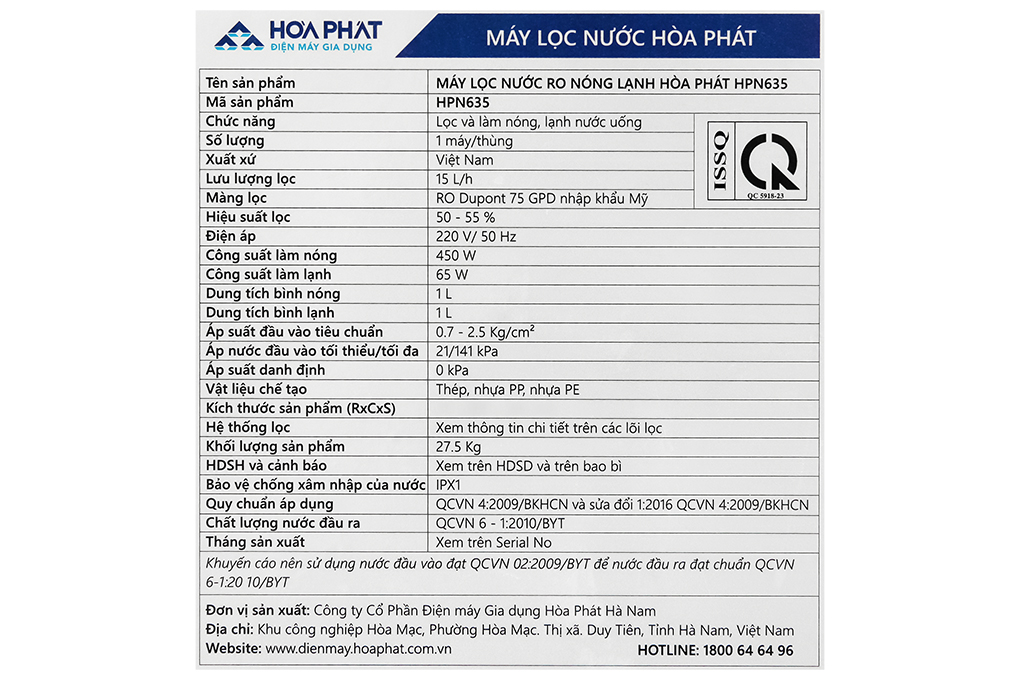 Máy lọc nước RO nóng nguội lạnh Hydrogen Hòa Phát HPN635 10 lõi - 20