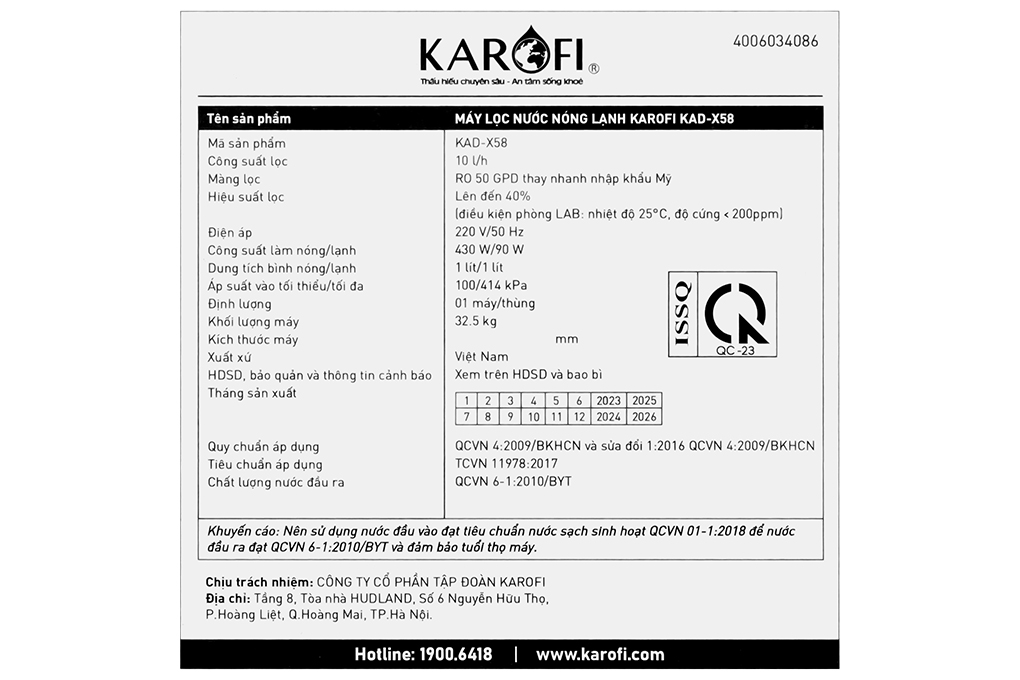 Máy lọc nước RO nóng nguội lạnh Karofi KAD-X58 11 lõi Màu Đen