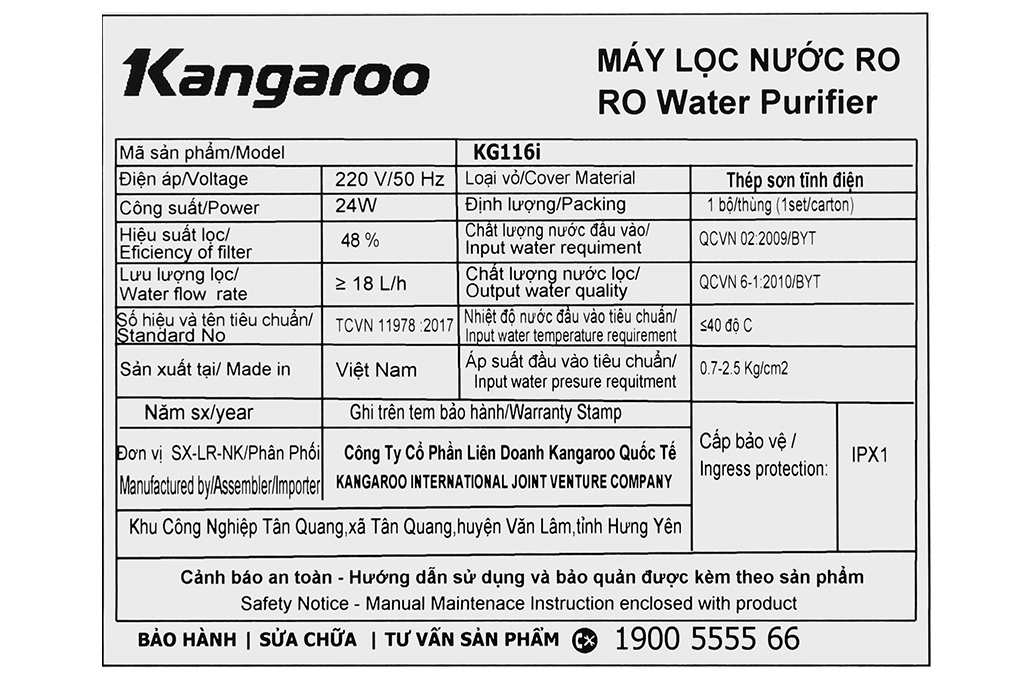 Máy lọc nước RO Kangaroo KG116I 10 lõi Màu Đen