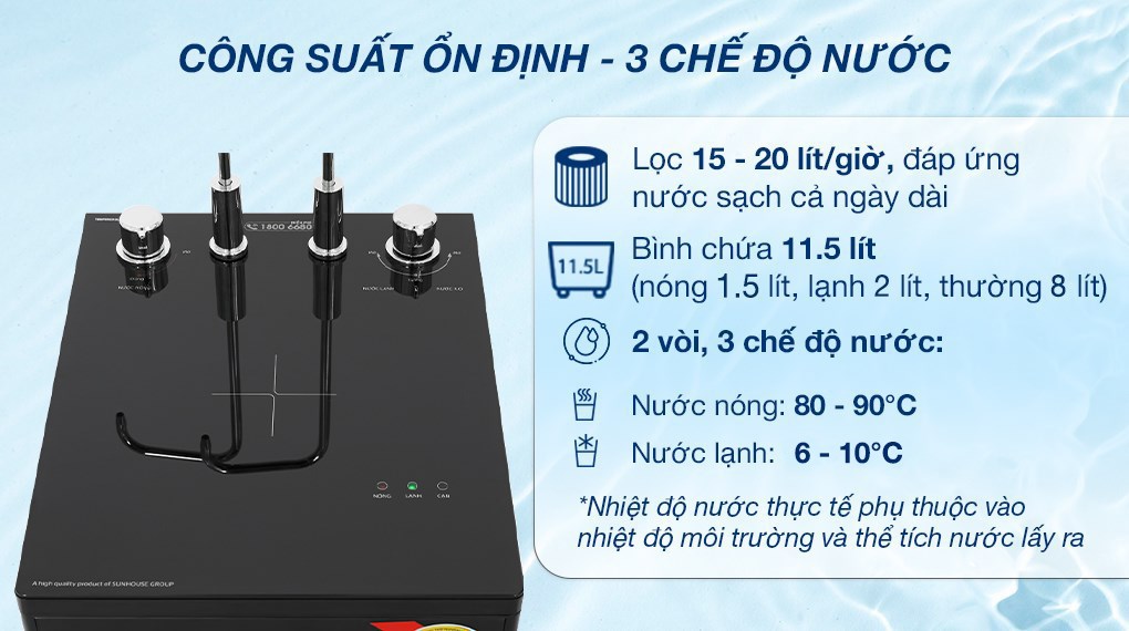 Máy lọc nước RO nóng nguội lạnh Hydrogen Sunhouse UltraPURE SHA76622KL 10 lõi