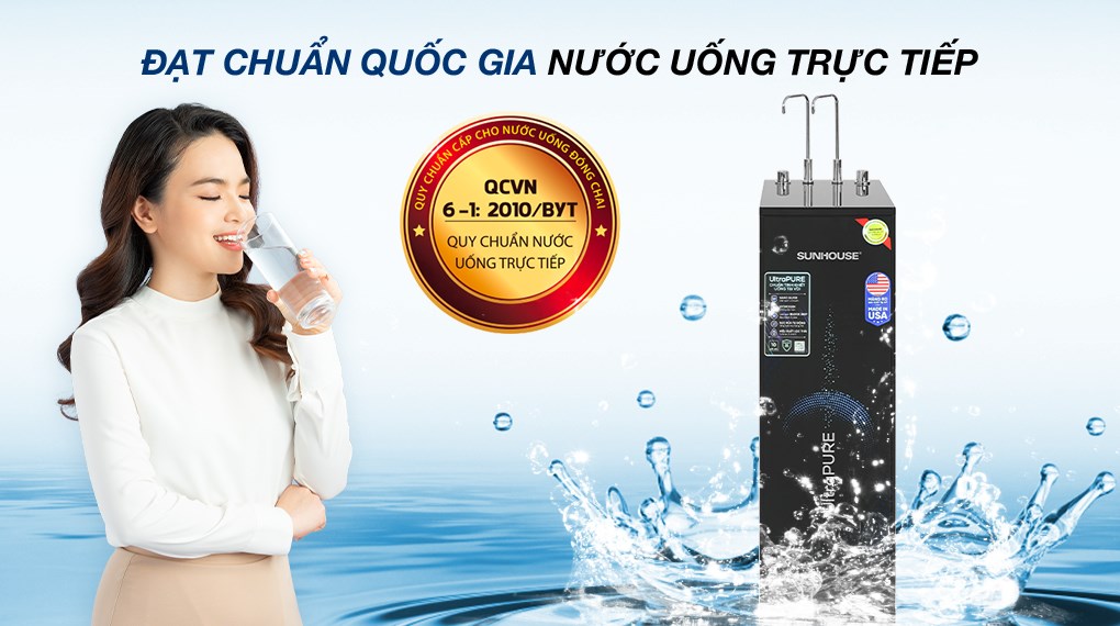 Máy lọc nước RO nóng nguội lạnh Hydrogen Sunhouse UltraPURE SHA76622KL 10 lõi