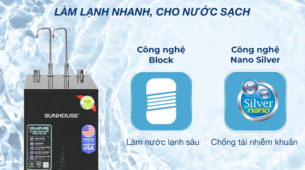 Máy lọc nước RO nóng nguội lạnh Hydrogen Sunhouse UltraPURE SHA76622KL 10 lõi