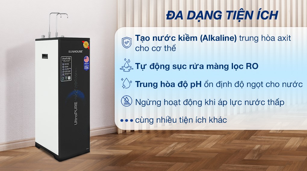 Máy lọc nước RO nóng nguội lạnh Hydrogen Sunhouse UltraPURE SHA76622KL 10 lõi