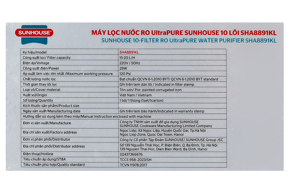 Máy lọc nước RO Hydrogen Sunhouse UltraPURE SHA8891KL 10 lõi Màu Đen