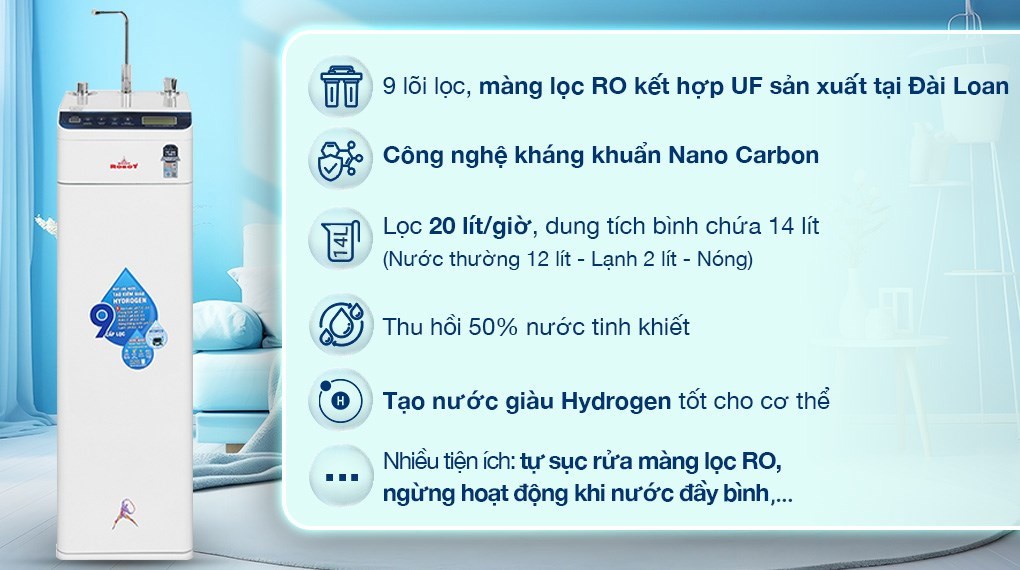 Máy lọc nước RO nóng nguội lạnh Hydrogen ROBOT HydroElite-9X 9 lõi
