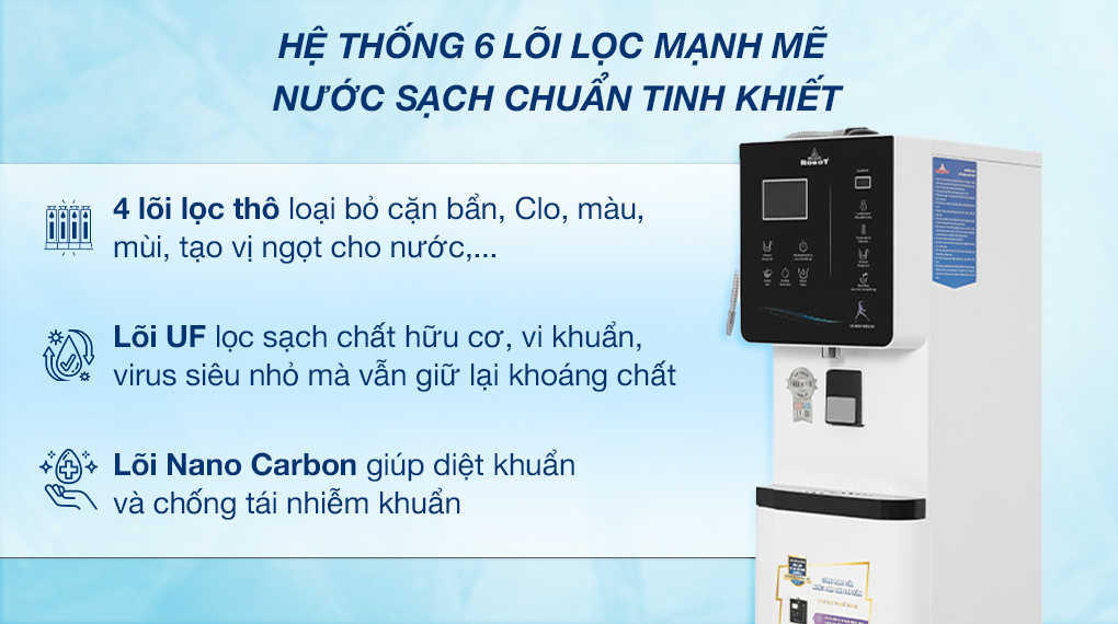 Máy lọc nước điện giải ion kiềm nóng nguội lạnh ROBOT IonKing 711X 6 lõi 7 tấm điện cực - Lõi lọc