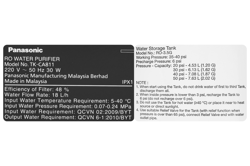Máy lọc nước RO Panasonic TK-CA811K-VN 6 lõi Màu Đen