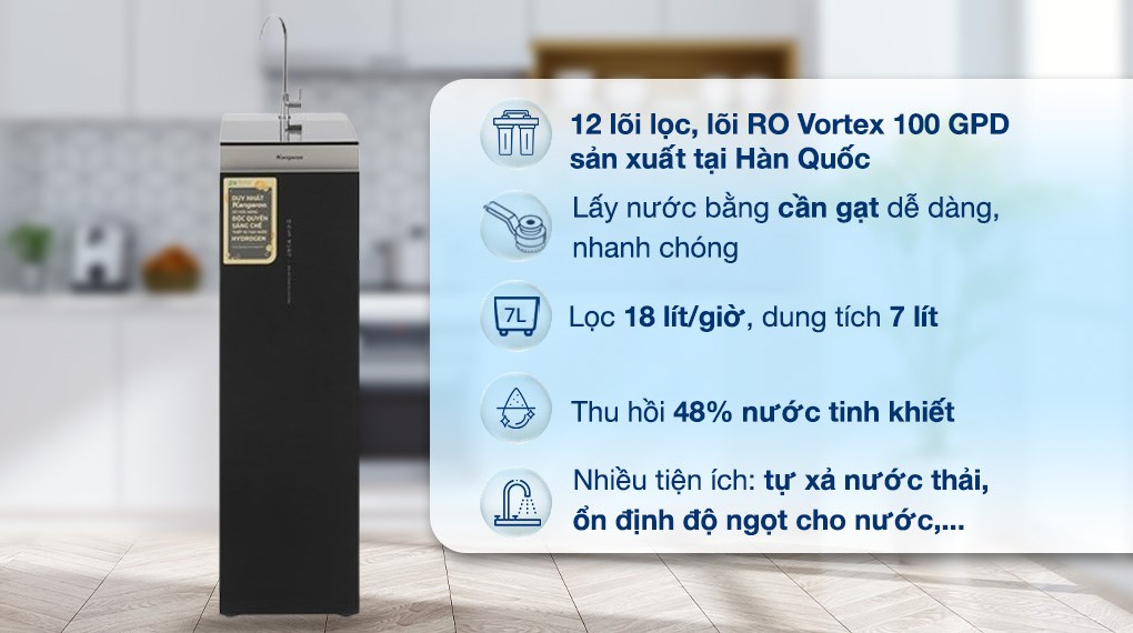 Máy lọc nước RO Hydrogen Kangaroo Sumire KG12HA 12 lõi