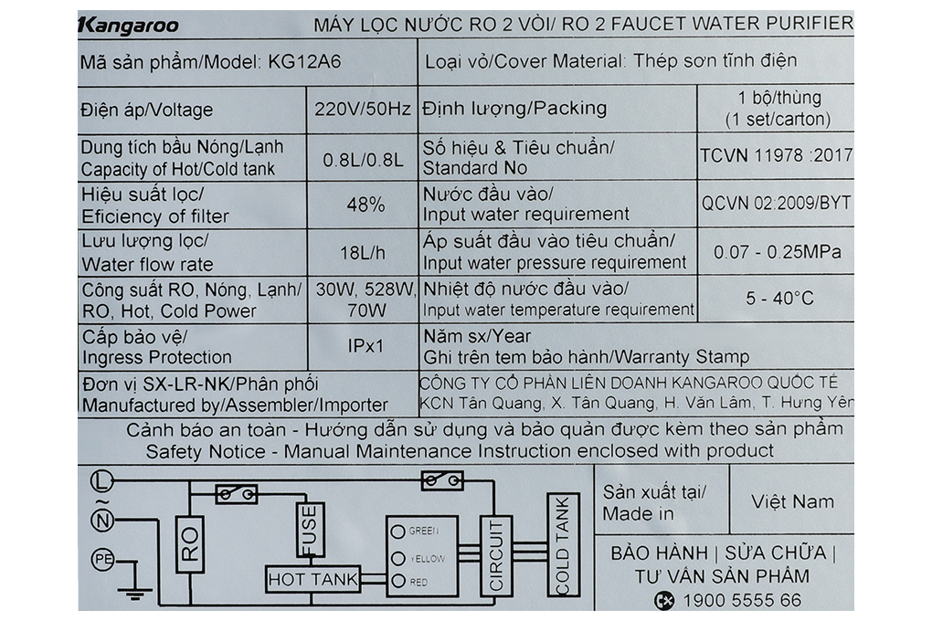 Máy lọc nước RO nóng nguội lạnh Hydrogen Kangaroo Sumire KG12A6 12 lõi - 7