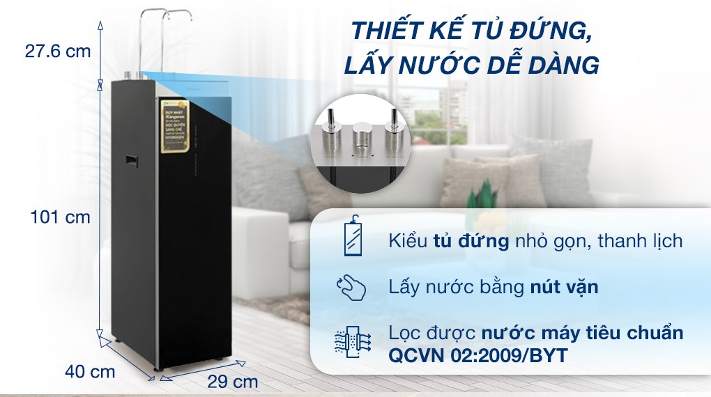 Máy lọc nước RO nóng nguội lạnh Hydrogen Kangaroo KG12A6 12 lõi - Thiết kế