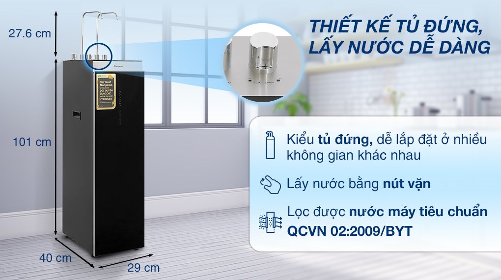 Máy lọc nước RO nóng nguội lạnh Hydrogen Kangaroo Sumire KG12A8 12 lõi