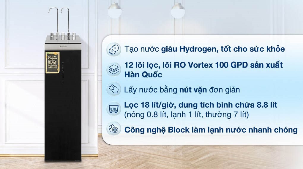 Máy lọc nước RO nóng nguội lạnh Hydrogen Kangaroo KG12A8 12 lõi