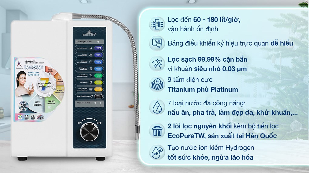 Máy lọc nước điện giải ion kiềm ROBOT IonStar 9X 9 tấm điện cực