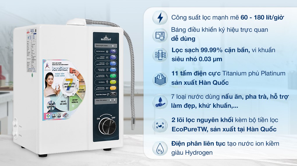 Máy lọc nước điện giải ion kiềm ROBOT IonStar 11X 11 tấm điện cực