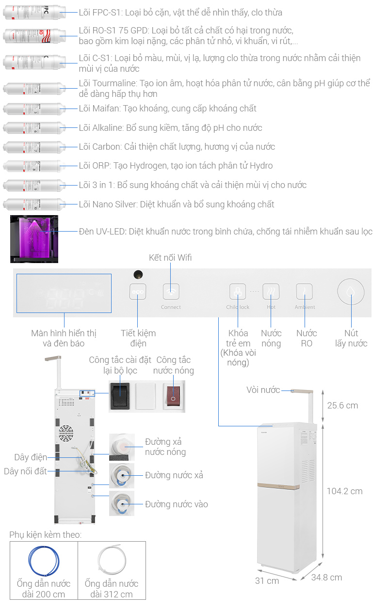 Máy lọc nước RO nóng nguội Toshiba TWP-H2396SVN(W) 10 lõi