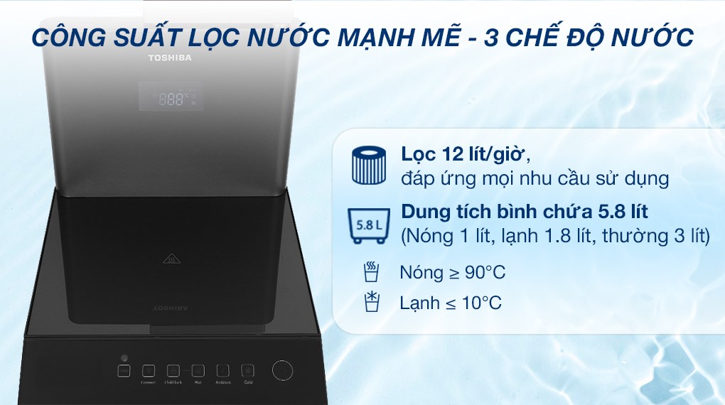 Máy lọc nước RO nóng nguội lạnh Hydrogen Toshiba TWP-W2398SVN(M) 10 lõi