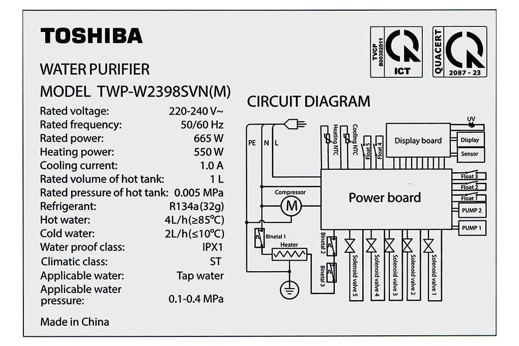 Máy lọc nước RO nóng nguội lạnh Hydrogen Toshiba TWP-W2398SVN(M) 10 lõi - 7