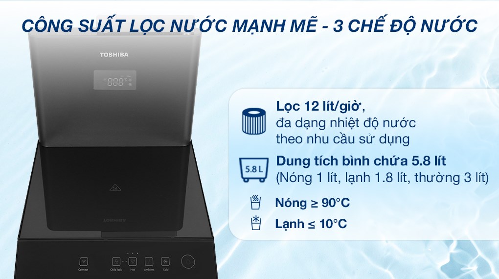 Máy lọc nước RO nóng nguội lạnh Hydrogen Toshiba TWP-W2399SVN(M) 10 lõi - 4