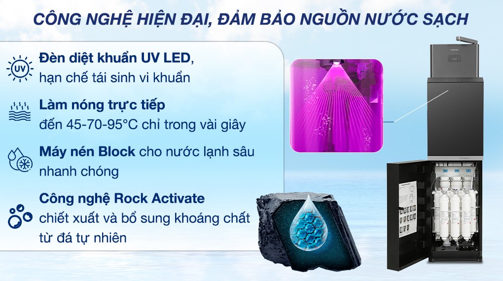 Máy lọc nước RO nóng nguội lạnh Hydrogen Toshiba TWP-W2399SVN(M) 10 lõi