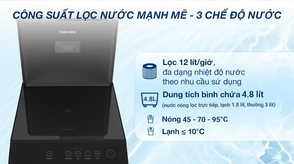 Máy lọc nước RO nóng nguội lạnh Hydrogen Toshiba TWP-W2399SVN(M) 10 lõi