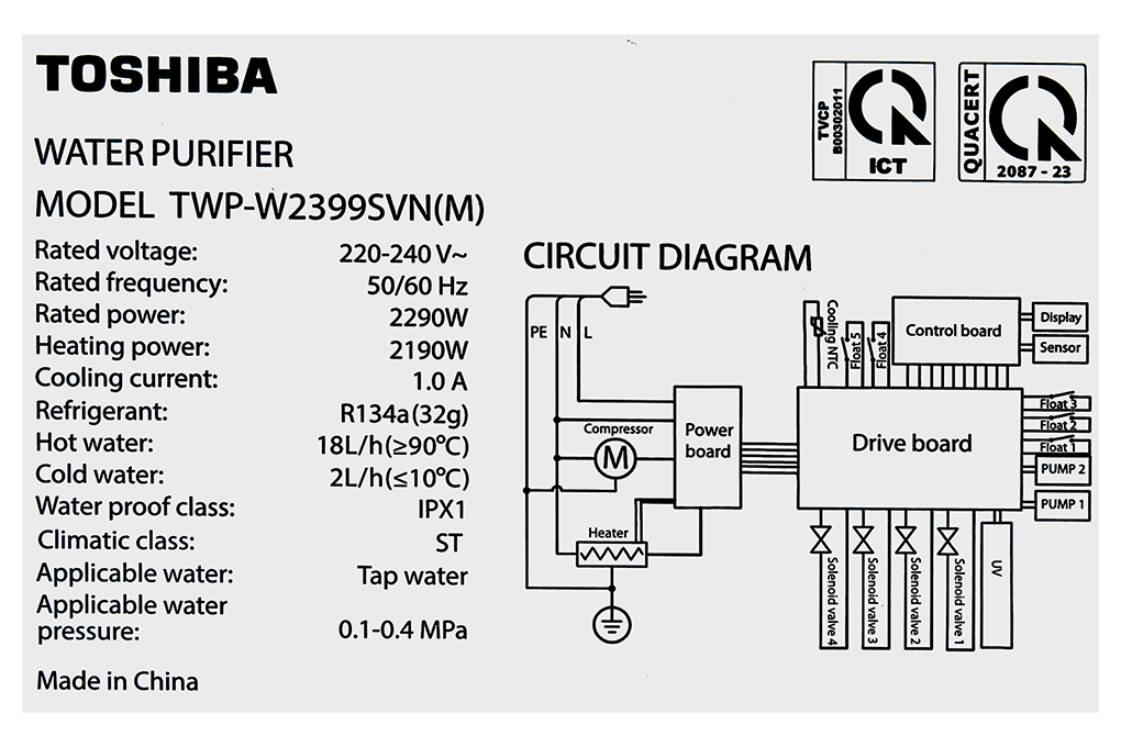 Máy lọc nước RO nóng nguội lạnh Hydrogen Toshiba TWP-W2399SVN(M) 10 lõi Màu Xám