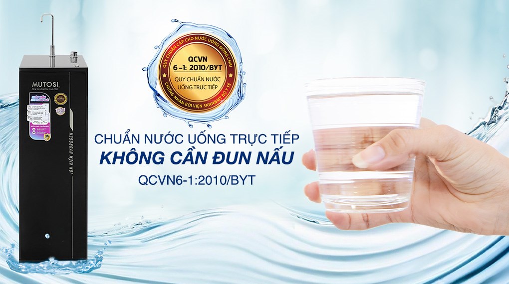 Máy lọc nước RO Hydrogen ion kiềm Mutosi MP-S1001H 10 lõi giúp lọc sạch cho nước đầu ra đạt chuẩn Quốc gia QCVN 6-1:2010/BYT