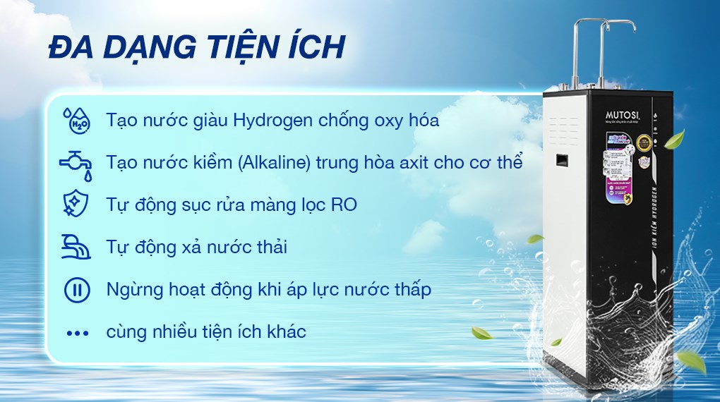 Máy lọc nước RO nóng nguội lạnh Hydrogen ion kiềm Mutosi MP-S1021H 10 lõi