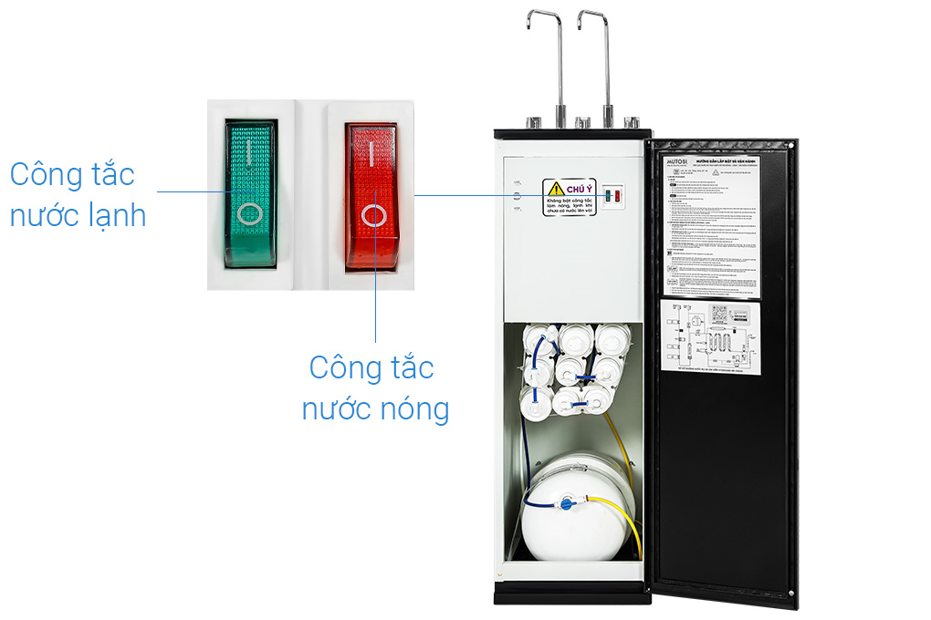 Máy lọc nước RO nóng nguội lạnh Hydrogen ion kiềm Mutosi MP-S1021H 10 lõi Màu Đen
