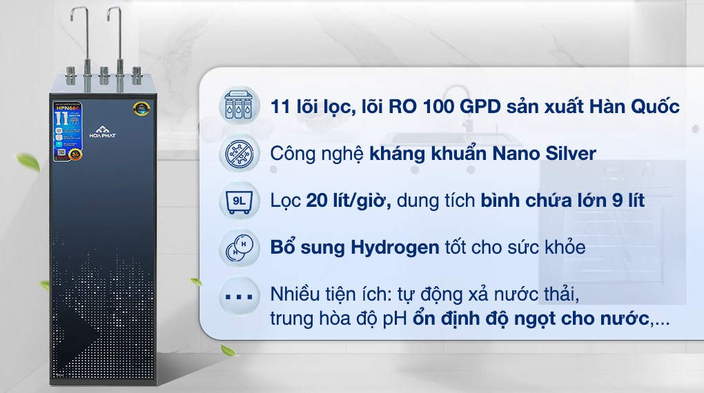 Máy lọc nước RO nóng nguội lạnh Hydrogen Hòa Phát HPN666 11 lõi