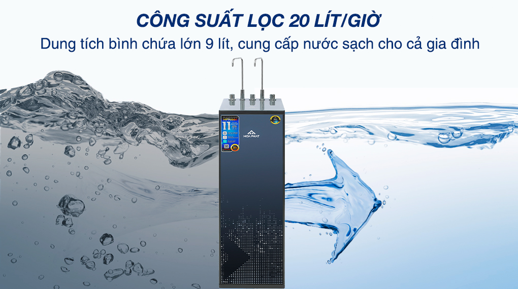 Máy lọc nước RO nóng nguội lạnh Hòa Phát HPN666 11 lõi - Công suất lọc, dung tích bình chứa