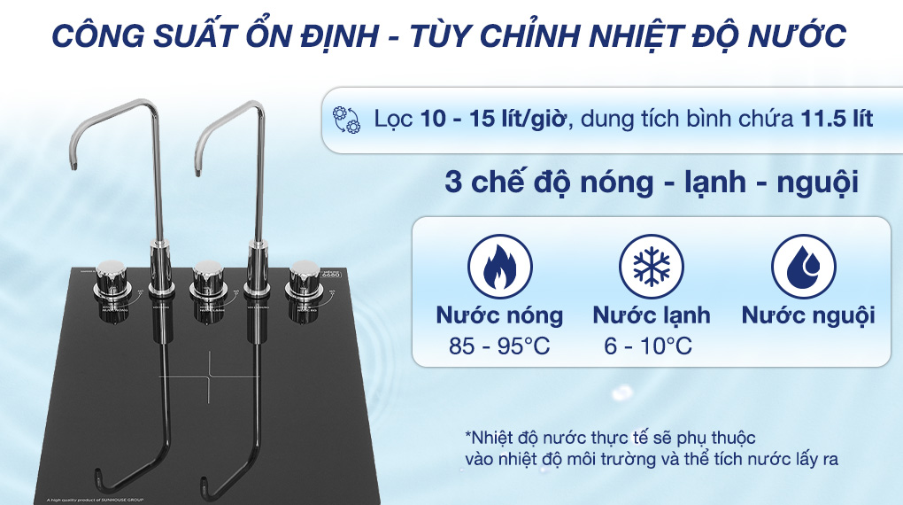 Máy lọc nước RO nóng nguội lạnh Sunhouse UltraPURE SHA76623KL 11 lõi - Công suất