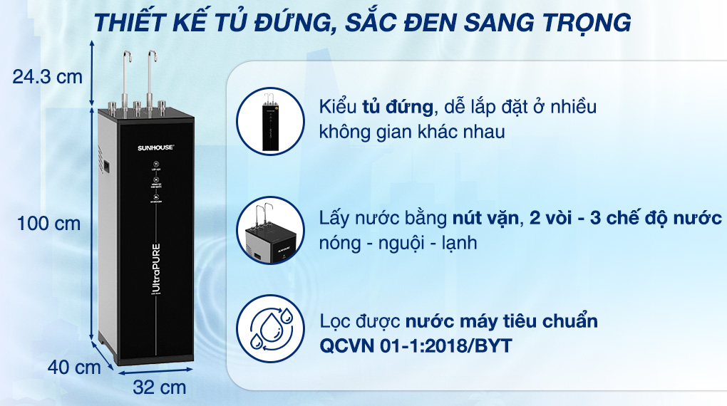 Máy lọc nước RO nóng nguội lạnh Sunhouse UltraPURE SHA76222KL 11 lõi - Thiết kế