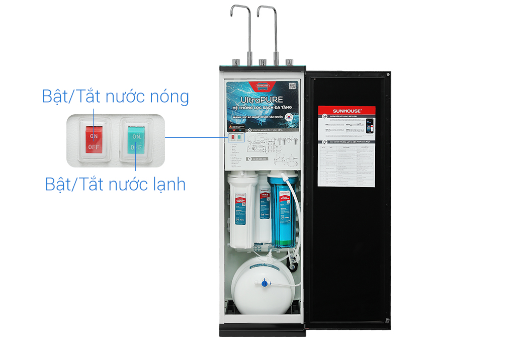 Máy lọc nước RO nóng nguội lạnh Hydrogen Sunhouse UltraPURE SHA76222KL 11 lõi Màu Trắng/Đen