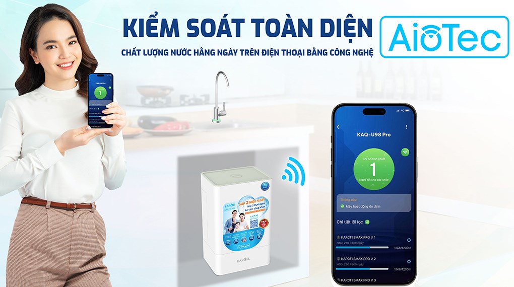 Máy lọc nước RO Hydrogen Karofi KAQ-U98 Pro 10 lõi