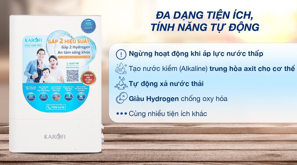 Máy lọc nước RO Hydrogen Karofi KAQ-U98 Pro 10 lõi