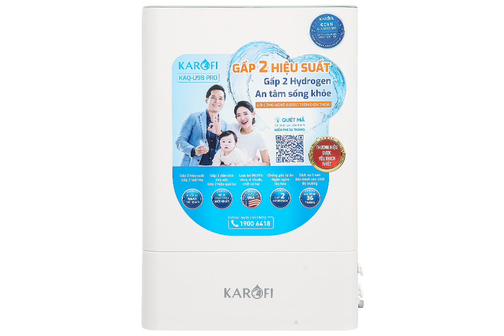 Máy lọc nước RO Hydrogen Karofi KAQ-U98 Pro 10 lõi Màu Trắng
