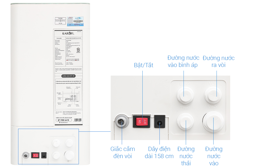 Máy lọc nước RO Hydrogen Karofi KAQ-U98 Pro 10 lõi Màu Trắng