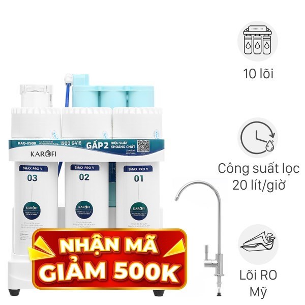 Máy lọc nước RO Karofi KAQ-US08 10 lõi