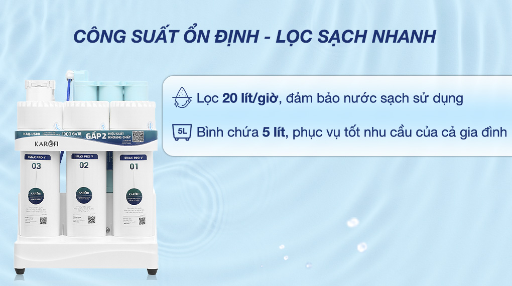 Máy lọc nước RO Karofi KAQ-US08 10 lõi - Công suất Máy lọc nước RO Karofi KAQ-US08 10 lõi - Công suất