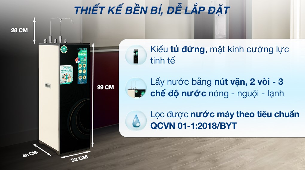 Máy lọc nước RO nóng nguội lạnh Hydrogen Livotec 638 10 lõi