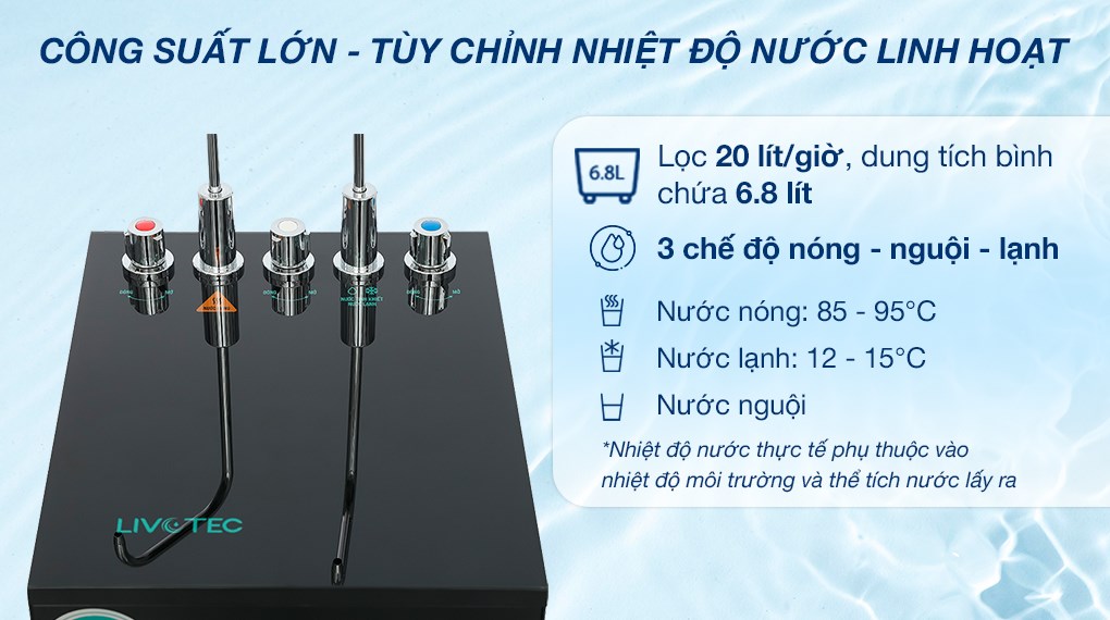 Máy lọc nước RO nóng nguội lạnh Hydrogen Livotec 636 10 lõi