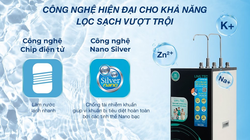 Máy lọc nước RO nóng nguội lạnh Hydrogen Livotec 636 10 lõi