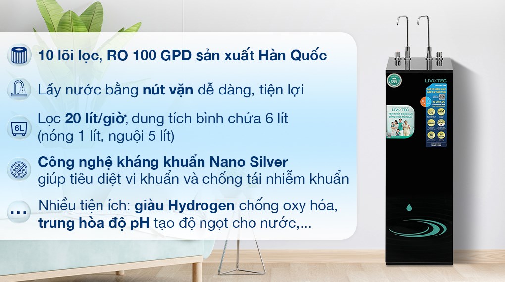 Máy lọc nước RO nóng nguội Hydrogen Livotec 635 10 lõi