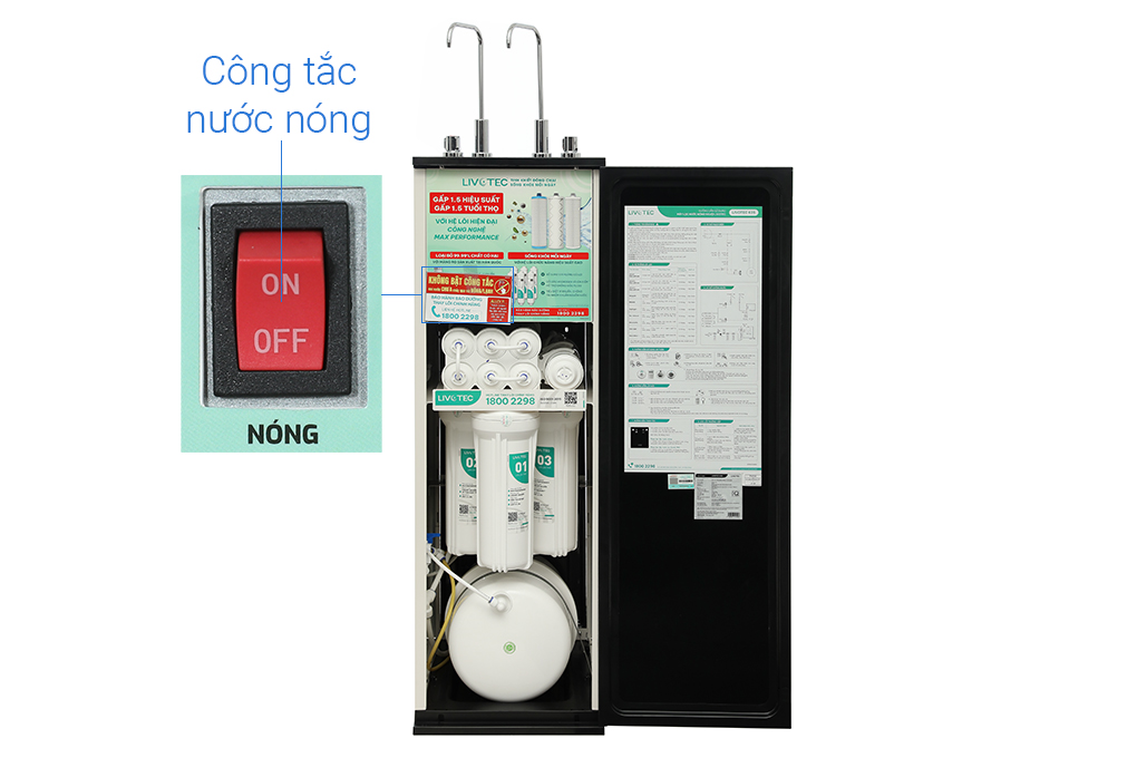 Máy lọc nước RO nóng nguội Hydrogen Livotec 635 10 lõi Màu Đen