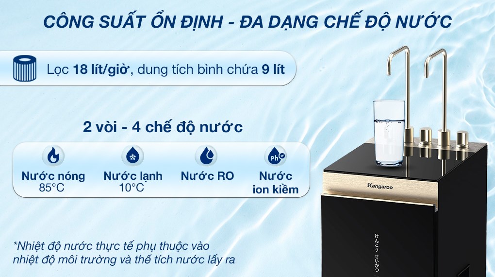 Máy lọc nước RO nóng nguội lạnh Hydrogen ion kiềm Kangaroo Sumire KGHC12A3 12 lõi